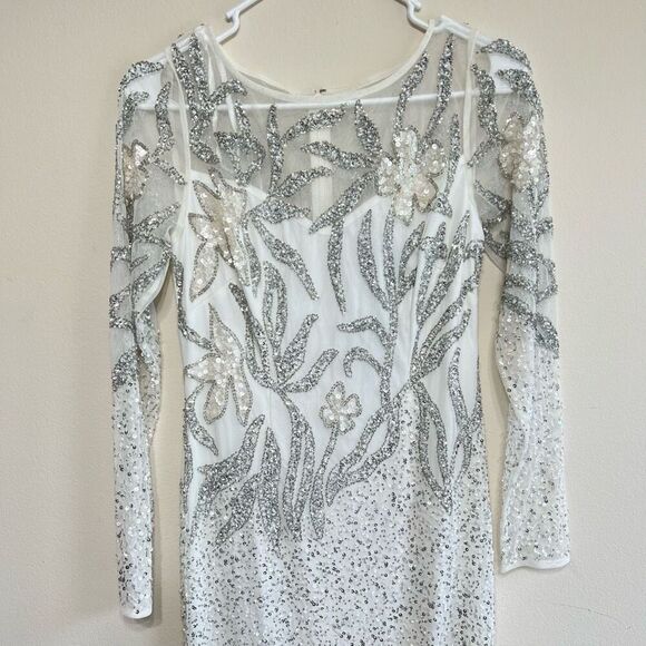 Adrianna Papell Embellished Illusion Gown White Long Sleeve 2 NEW - Picture 4 of 12